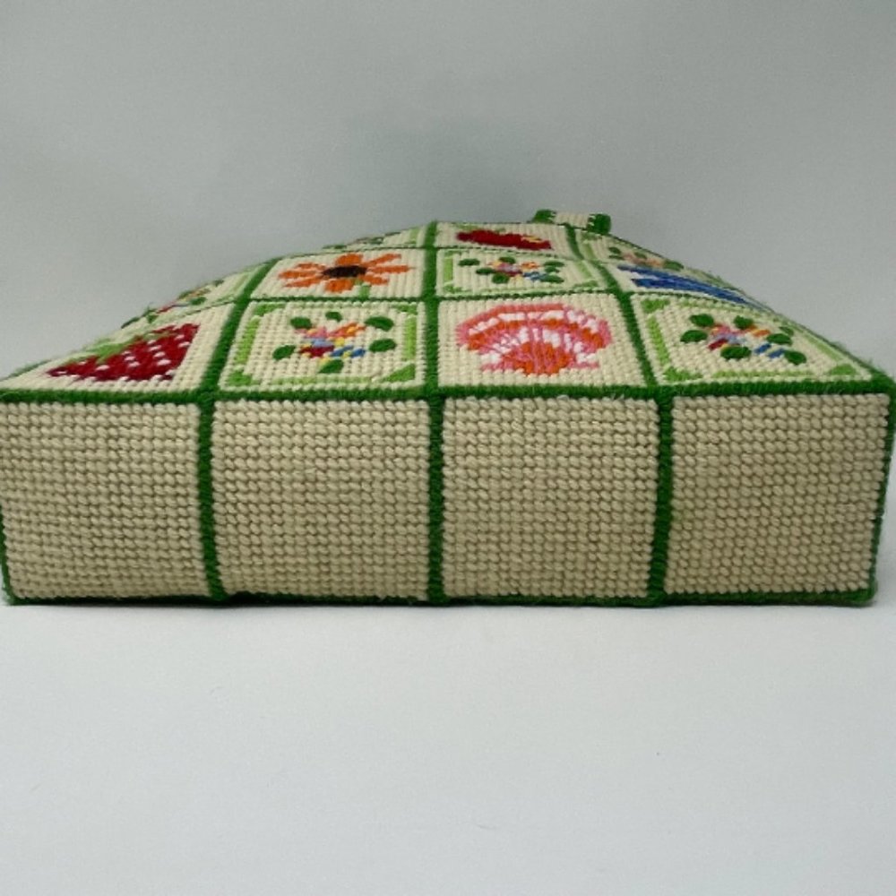 Vintage Rare Design Nature Handmade Needle Point Purse, Cream Green - Picture 6 of 10